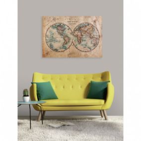 Tableau verre acrylique The World In Hemispheres 130 x 90 cm - Décoration murale carte du monde pour la maison