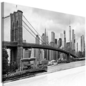 Tableau Villes Road to Manhattan (1 Part) Narrow Black and White 150x50 cm