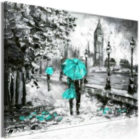 Tableau Villes Walk in London (1 Part) Wide Turquoise 90x60 cm
