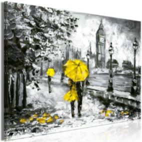 Tableau Villes Walk in London (1 Part) Wide Yellow 90x60 cm