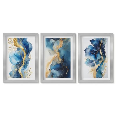 Tableaux avec Cadre Argent Tulup 20x30 cm Composition Murale Moderne pour Salon Motifs abstraits bleus