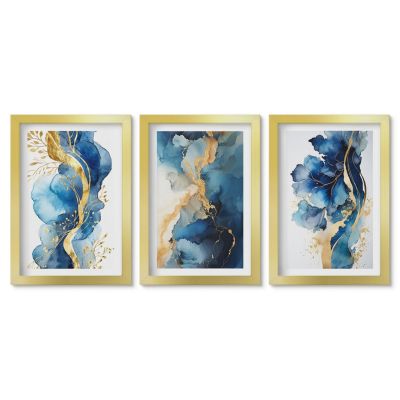 Tableaux avec Cadre Doré Tulup 20x30 cm Composition Murale Moderne pour Salon Motifs abstraits bleus
