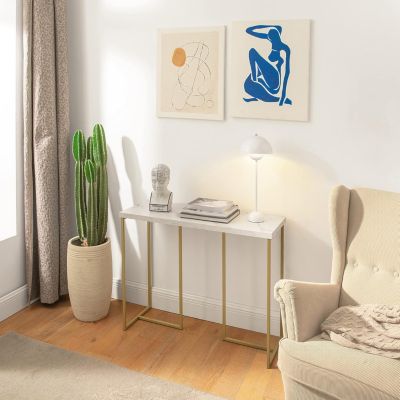TableConsole,d'Appoint,Bout de Canapé,Effet Marbre,Cadre en Fer Haute QualitéFSB58-G SoBuy