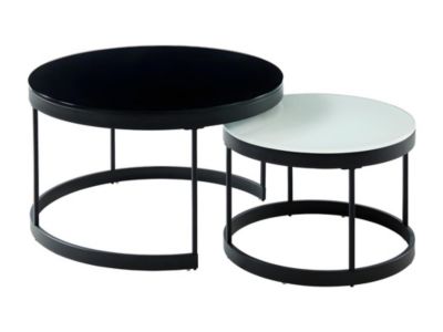 Tables basses gigognes BILLIE - Verre trempé & métal - Noir et Blanc