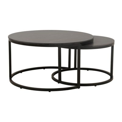 Tables basses gigognes rondes céramique gris marbré pied métal - OXY