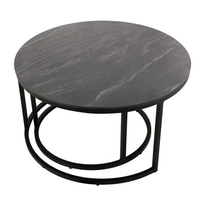 Tables basses gigognes rondes céramique gris marbré pied métal - OXY