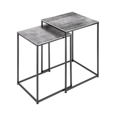 Tables basses gigognes VORTEX aluminium gris texturé et métal noir  lot de 2 tables carrées design moderne
