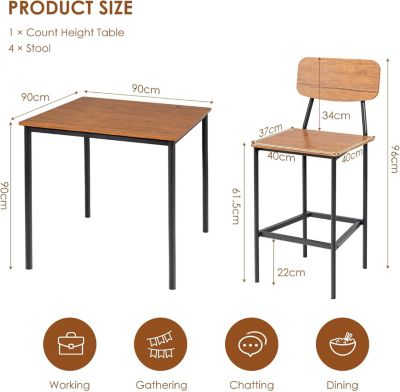 Tables de Salle à Manger avec 4 Chaise Cadre Métallique 4 Personnes Table Industrielle à Hauteur de Comptoir