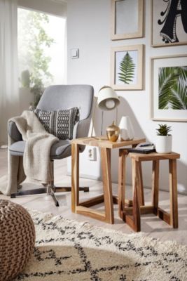 Tables Gigognes En Bois Massif Sheesham (Palissandre) | Lot De 2, Formes Rein, 45x45x30 Cm Environ, Style Campagne - 7