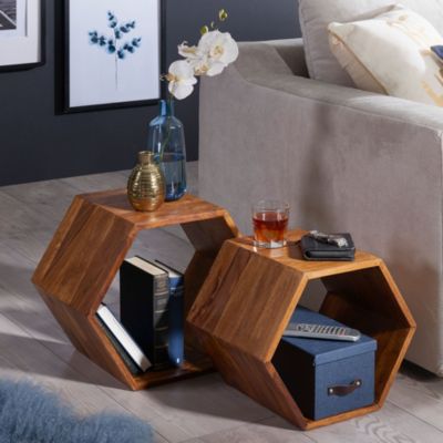 Tables gigogne Bois Massif Table d'appoint Lot de 2 Table Basse Ensemble FineBuy