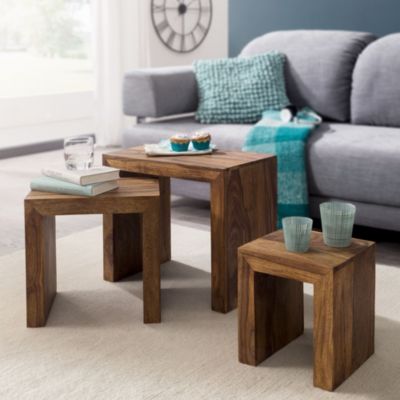 Tables gigogne Bois Massif Table d'appoint Lot de 3 Table Basse Ensemble FineBuy