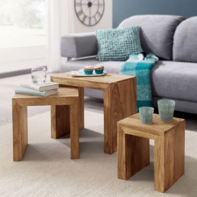 Tables gigogne Bois Massif Table d'appoint Lot de 3 Table Basse Ensemble FineBuy