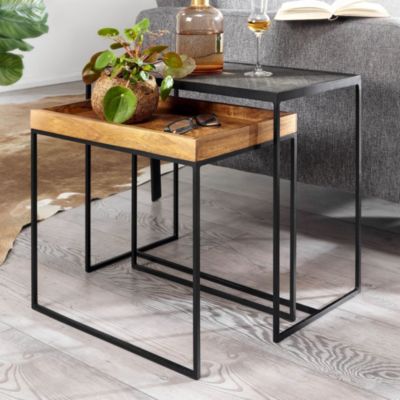Lot De 2 Tables Gigognes Panama – Bois De Pin Massif – Tables D'Appoint Neuves