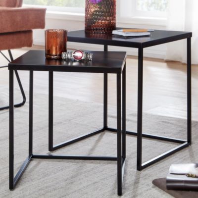 Tables Gigognes Métal Carré Noir Table d'appoint Basse Moderne Lot de 2 FineBuy