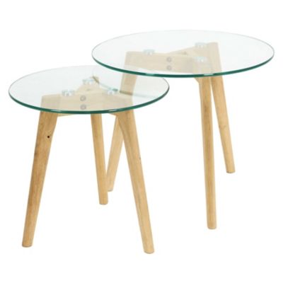 Tables gigognes verre et bois Ø50 et Ø40cm, Home Deco Factory