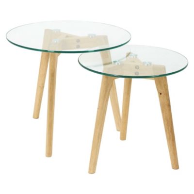 Tables gigognes verre et bois Ø50 et Ø40cm, Home Deco Factory