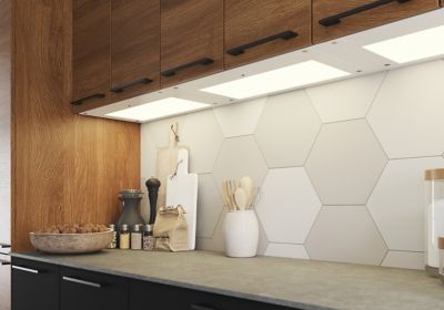 Tablette avec LED integrées de dessous de meuble haut GoodHome Caraway blanc l. 56,4 cm x L. 31,9 cm x H. 18,2 mm