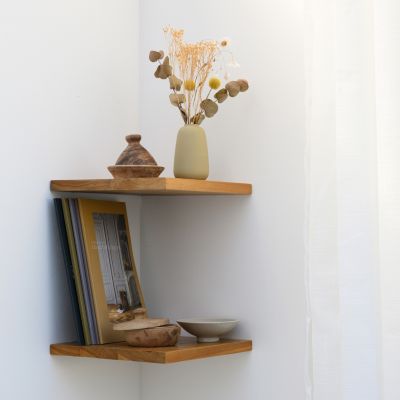 Tablette Bois Teck Huilé Carré - Etagère Murale - 18x235x235mm - Etagère de Bureau, Cuisine, Salle de bain, Salon