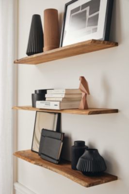 Tablette Bois Teck Indo Massif Huilé - Bord Naturel Irrégulier - 18x110x600mm - Etagère Murale de Bureau, Cuisine