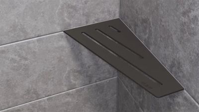 Tablette murale de douche SHELF- E- S3 - CURVE - aluminium structuré Noir mat - 62 x 295 x 154 mm