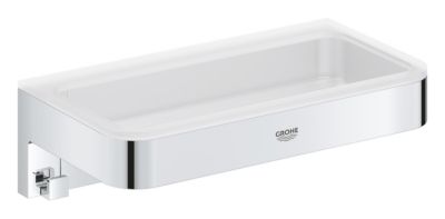 Tablette murale pour douche, en métal chromé et verre dépoli, Grohe Quickfix