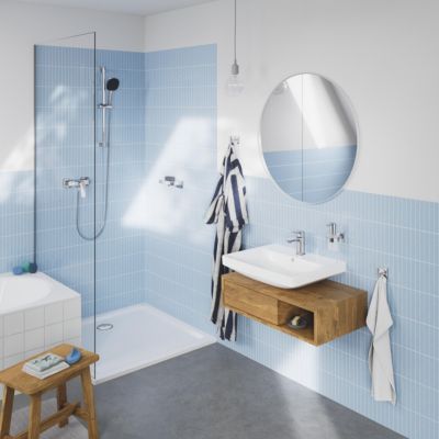 Tablette murale pour douche, en métal chromé et verre dépoli, Grohe Quickfix