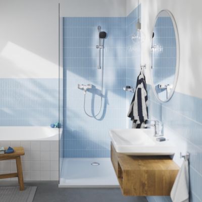 Tablette murale pour douche, en métal chromé et verre dépoli, Grohe Quickfix