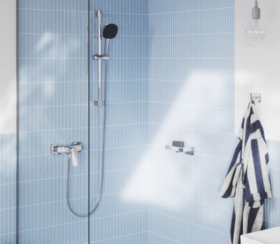 Tablette murale pour douche, en métal chromé et verre dépoli, Grohe Quickfix