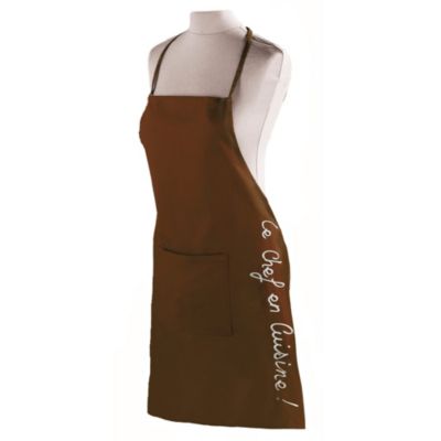 Tablier avec poche brode Cuistot 60 x 84 cm choco