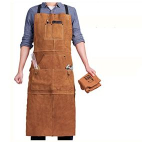 Tablier de soudeur avec plusieurs poches, tablier de travail en cuir résistant à la chaleur, tablier de charpentier pour homme, aj