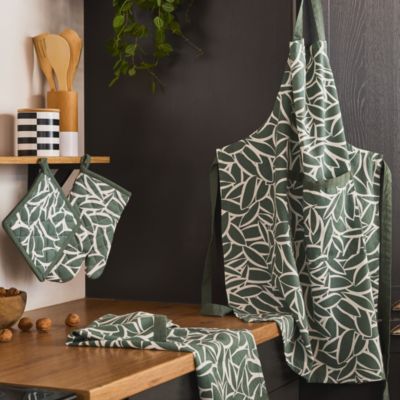 Tablier motif végétal vert et blanc L. 80 cm Guy Levasseur