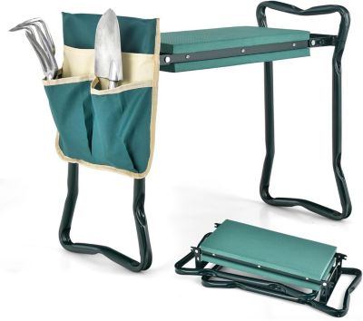 Tabouret Agenouilloir et Assis Pliable Charge 120KG Tabouret à Genoux avec 1 Poche à Outils & Coussin