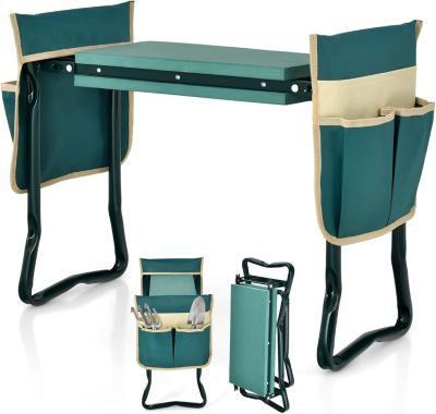 Tabouret Agenouilloir et Assis Pliable Charge 120KG Tabouret à Genoux avec 2 Poches à Outils & Coussin