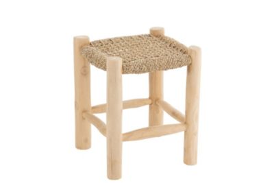Tabouret artisanal carré en teck et jonc de mer (lot de 2) - CHAM