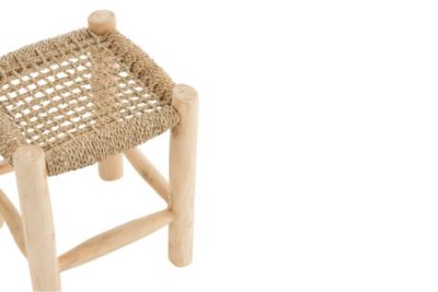 Tabouret artisanal carré en teck et jonc de mer (lot de 2) - CHAM