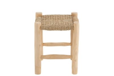 Tabouret artisanal carré en teck et jonc de mer (lot de 2) - CHAM