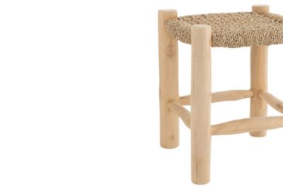 Tabouret artisanal carré en teck et jonc de mer (lot de 2) - CHAM