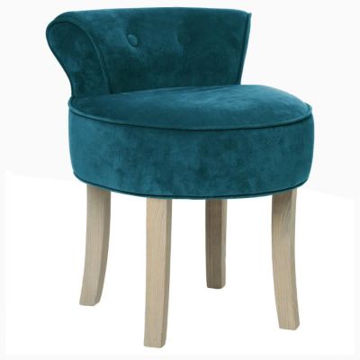 Tabouret Avec Dossier Velours "Firmin" 58cm Bleu Canard