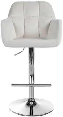 Tabouret bar Natoma velours, pivotant à 360 , structure réglable avec repose-pieds, assise rembourrée Métalchromé/Crème