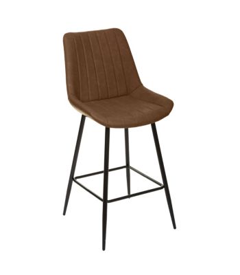 Tabouret  Chaise de Bar assise Cognac et pieds en métal H 107 cm