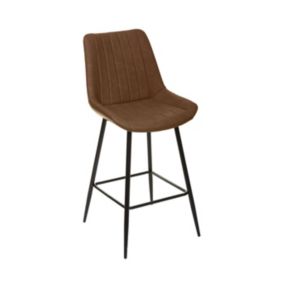 Tabouret  Chaise de Bar assise Cognac et pieds en métal H 107 cm