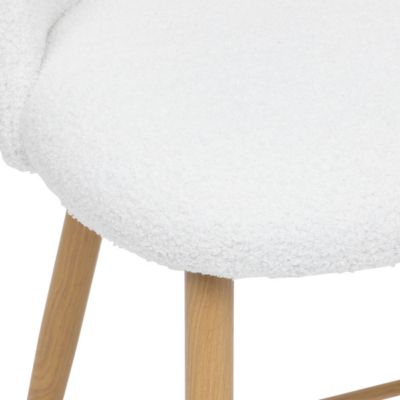 Tabouret Chaise de Bar en tissu Blanc à bouclettes et  pieds en métal aspect chêne