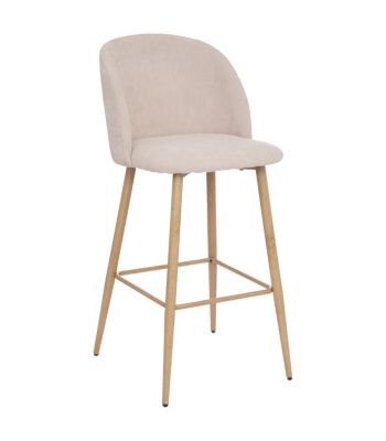 Tabouret Chaise de Bar en velours côtelé Beige Lin et pieds en métal aspect chêne