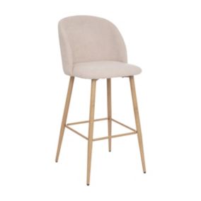 Tabouret Chaise de Bar en velours côtelé Beige Lin et pieds en métal aspect chêne