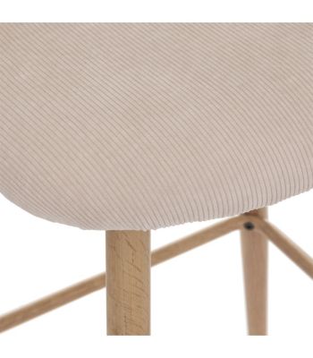 Tabouret Chaise de Bar en velours côtelé Beige Lin et pieds en métal aspect chêne