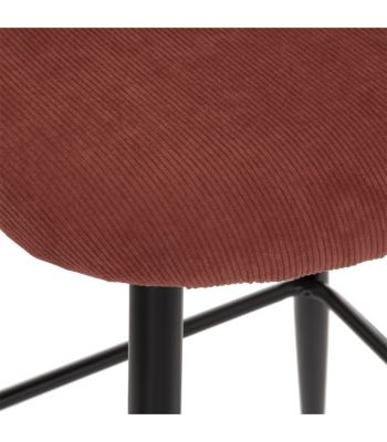 Tabouret Chaise de Bar en Velours côtelé Terracotta et pieds en métal Noir