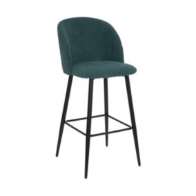 Tabouret Chaise de Bar en Velours côtelé Vert jade et pieds en métal Noir