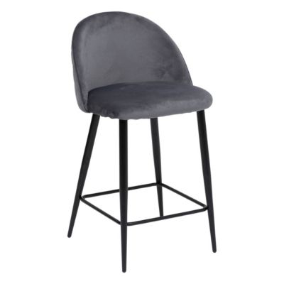 Tabouret Chaise de Bar en velours Gris et pieds en métal Noir