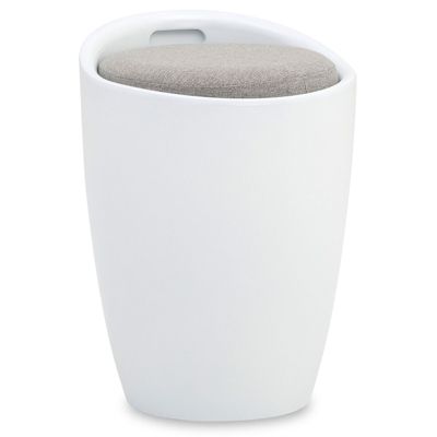 Tabouret coffre de rangement DANIEL, en plastique - Blanc et gris