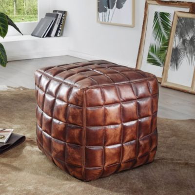Tabouret Cuir 39x41x39 cm Rétro Ottoman Repose-pied Pouf Rembourré Petit FineBuy